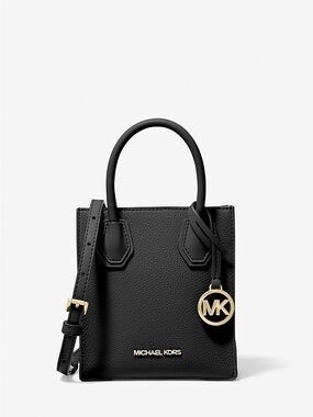 Michael Kors Black Pebbled Leather Mini Satchel with Gold Charm